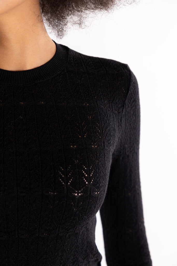 Maglia girocollo punto pizzo nera MGKD11204 NERO AKEP 