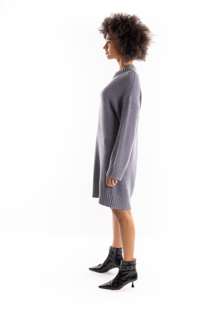 Abito in maglia Ask grigio con collo strass 105746 A2S4GRIGIO PINKO 