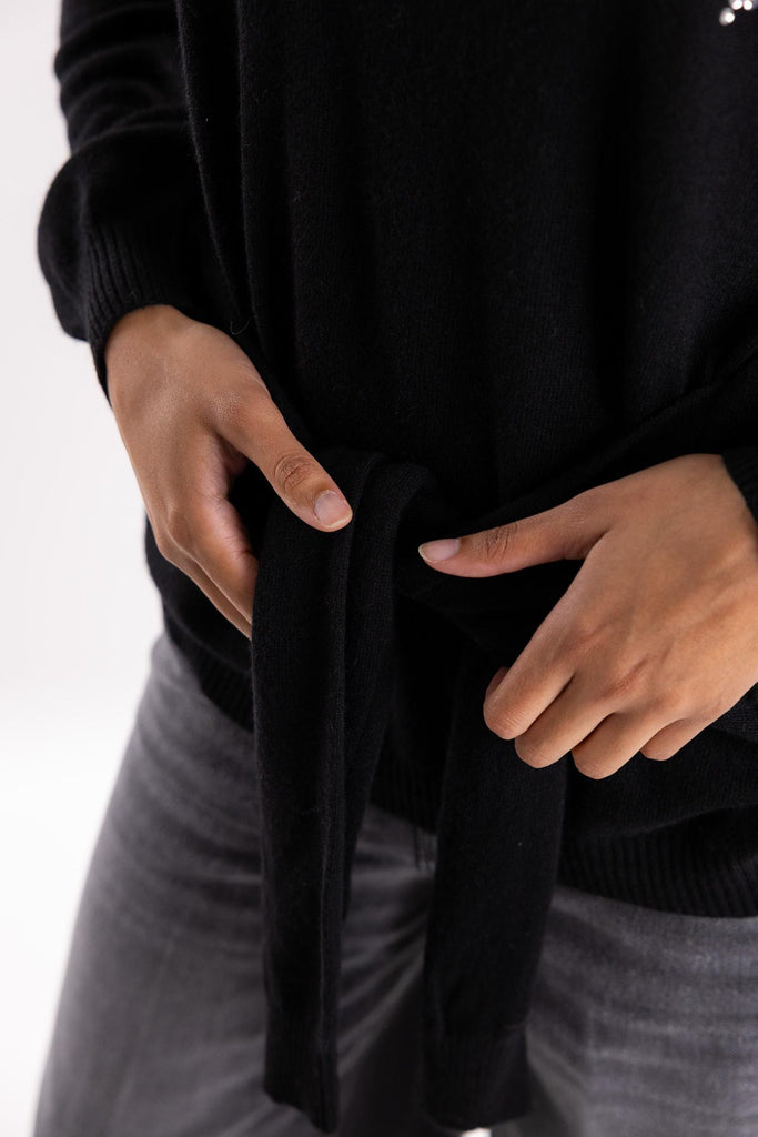 Maglia legata in vita nera con strass BUW25110 NERO BRAND UNIQUE 