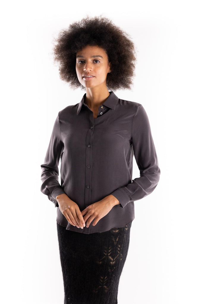 Camicia Crackers in crepe marrone 105593 A2T7MARRONE PINKO 
