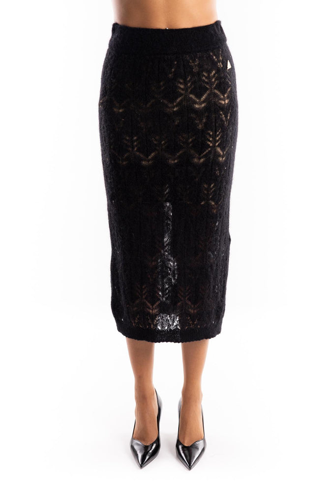 Gonna longuette in maglia nera GOKD11005 NERO AKEP 