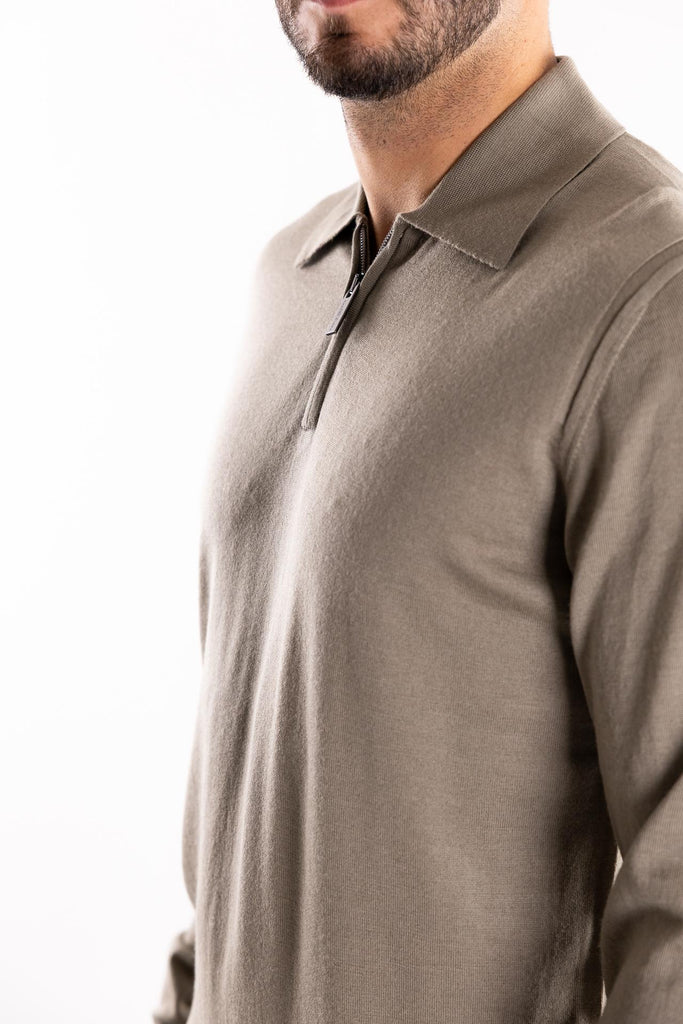 Maglia polo con zip finezza 16 color tortora A002 TORTORA PAOLO PECORA 