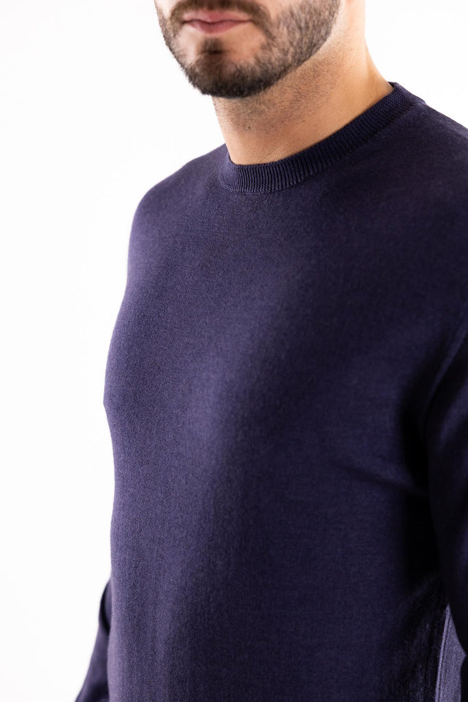 Maglia girocollo in lana blu scuro OF1F2W5M007 BLU SCURO OUTFIT 