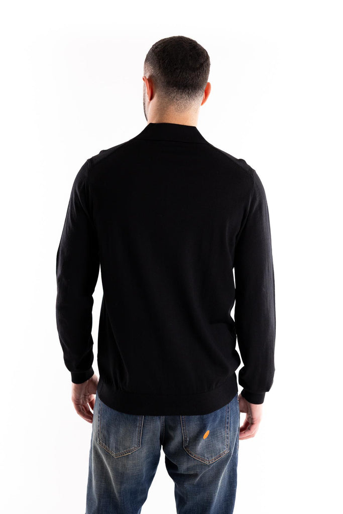 Maglia polo con zip finezza 16 color nero<BR/> A002 NERO PAOLO PECORA 
