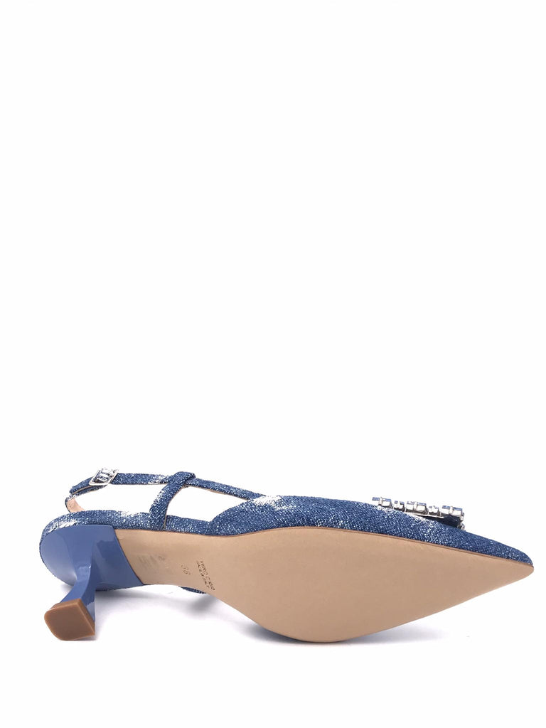 Chanel Penny in jeans graffiato con pietre applicate