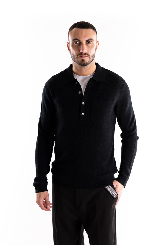 Maglia polo in misto lana nera W5M020 NERO OUTFIT 
