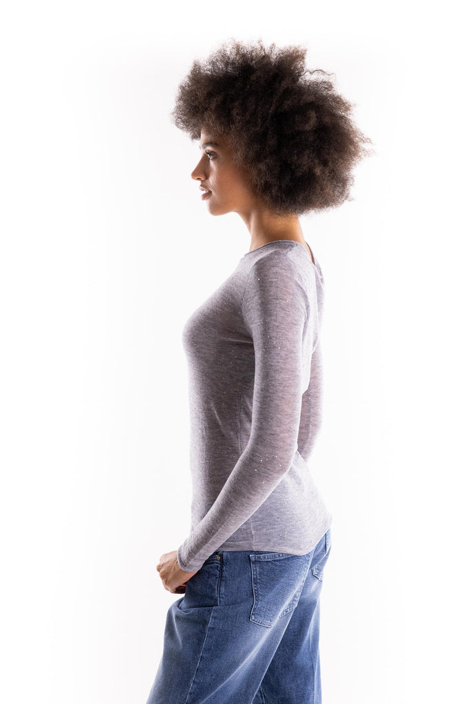 Maglia Pico girocollo ultrafine grigia con pailettes 105398 A2PMGRIGIO PINKO 