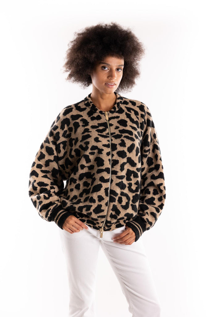 Maglione bomber maculato cammello-nero GBKD11007 MACULATO AKEP 