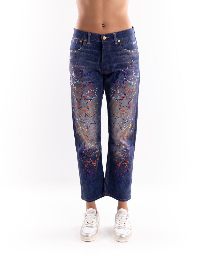 Jeans loose blu stelle strass argento LOOSE 13FW24BLU ROSSANO PERINI 