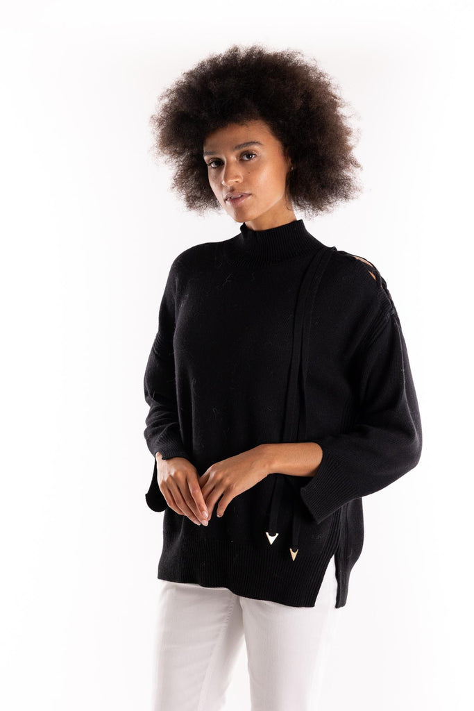 Maglia dolcevita con intreccio su spalla nero MGKD11057 NERO AKEP 