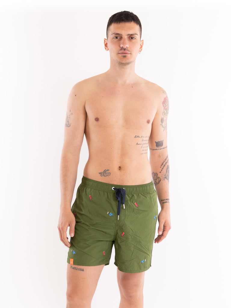 Boxer mare in nylon verde con ricami H34129 37 SUN 68 