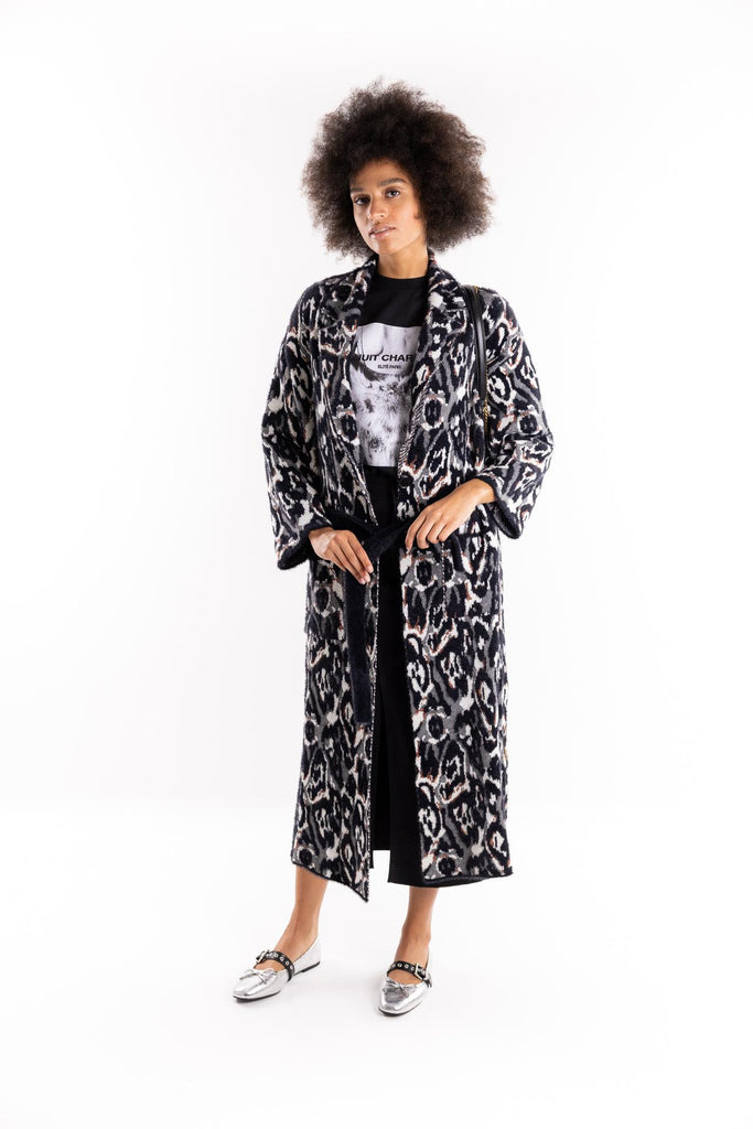 Cardigan jacquard lungo animalier MGKD11012 LEOPARDATO AKEP 