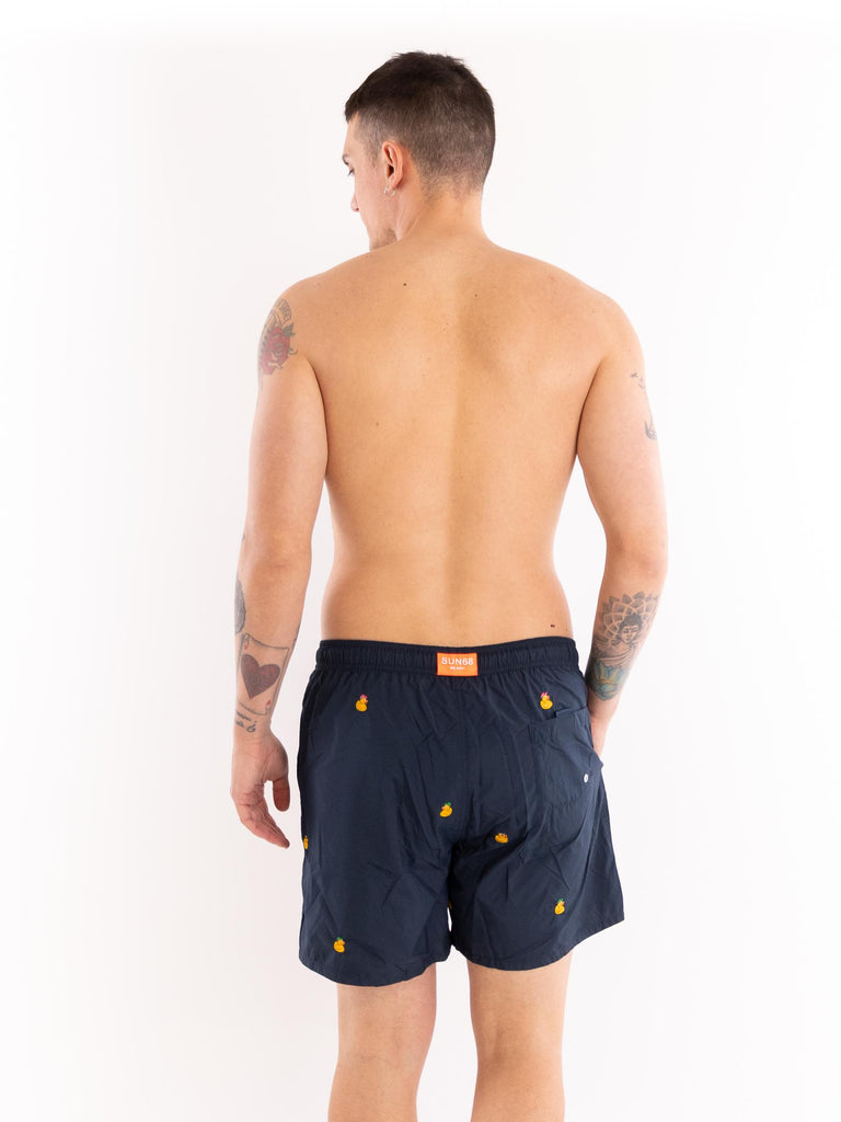Boxer mare in nylon blu con ricami H34129 07 SUN 68 