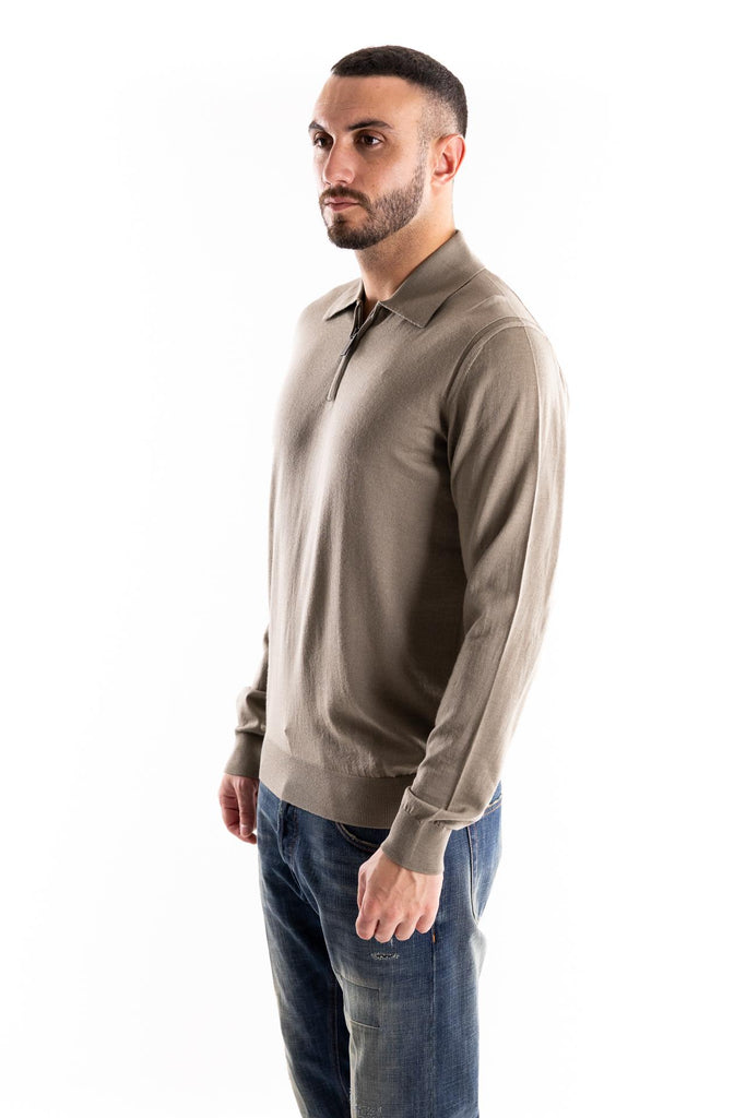 Maglia polo con zip finezza 16 color tortora A002 TORTORA PAOLO PECORA 