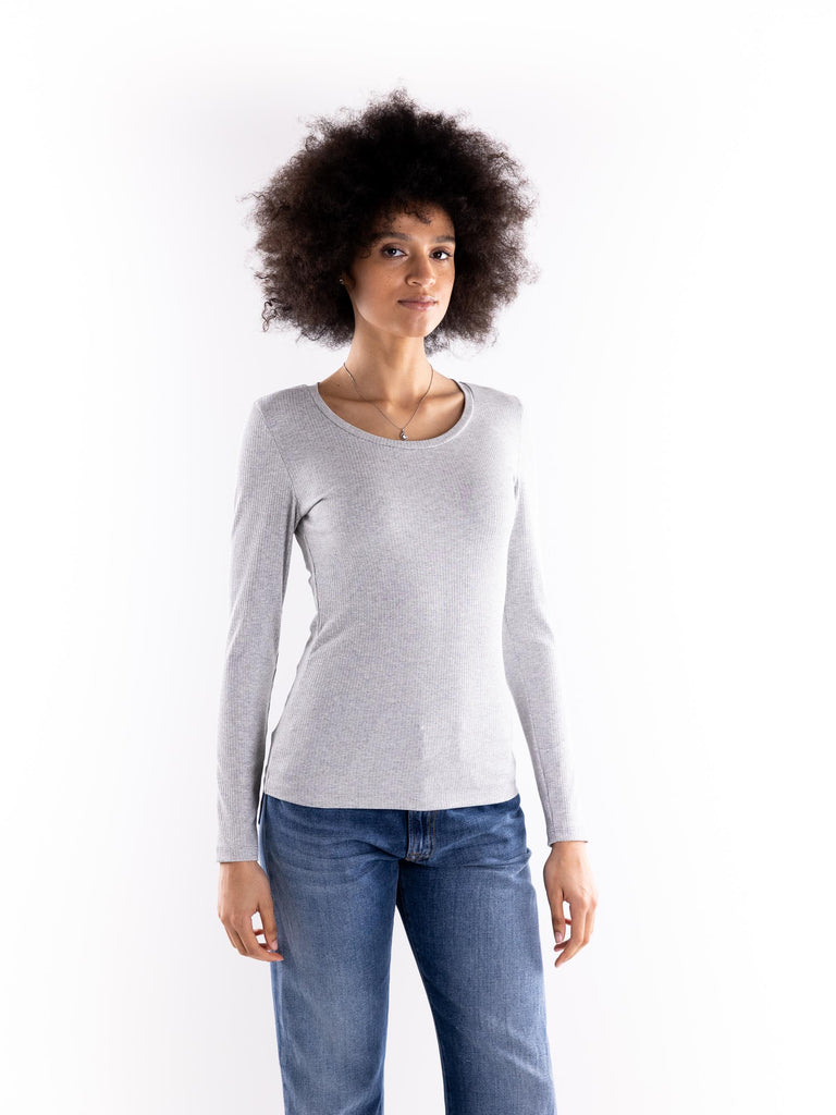 T-shirt manica lunga a costine grigio BUW24510 GRIGIO BRAND UNIQUE 