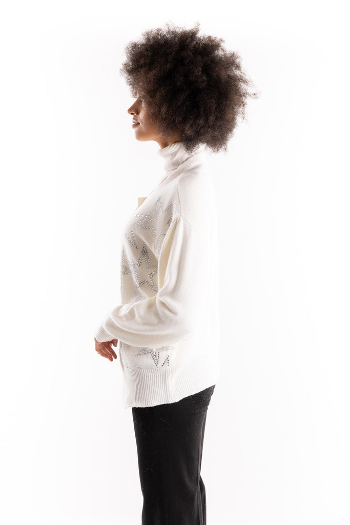 Maglia cardigan bianca con strass BUW25105 155BIANCA BRAND UNIQUE 