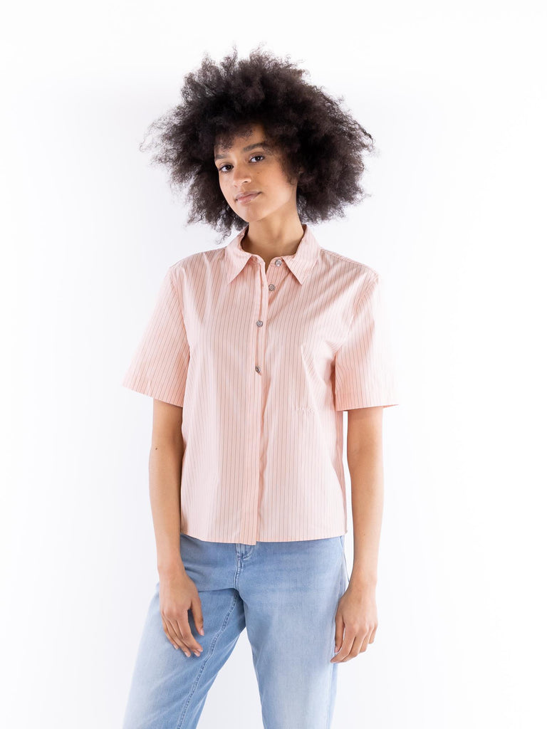 Camicia bowling Innuendo in cotone a righe verticali rosa-marrone 104779 A2FHNL1 PINKO 