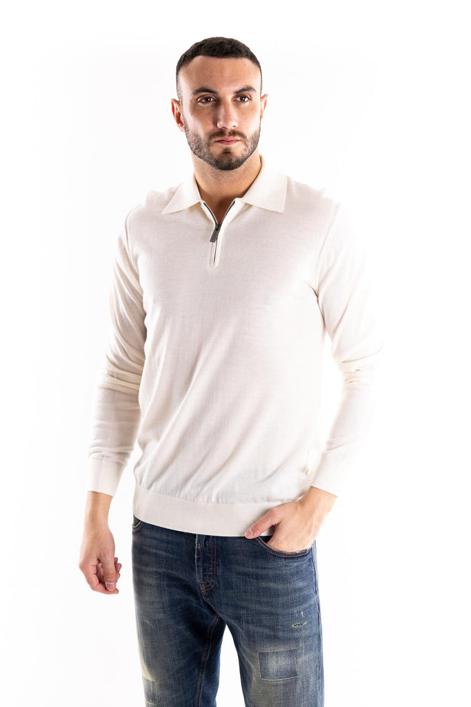 Maglia polo con zip finezza 16 color panna A002 PANNA PAOLO PECORA 