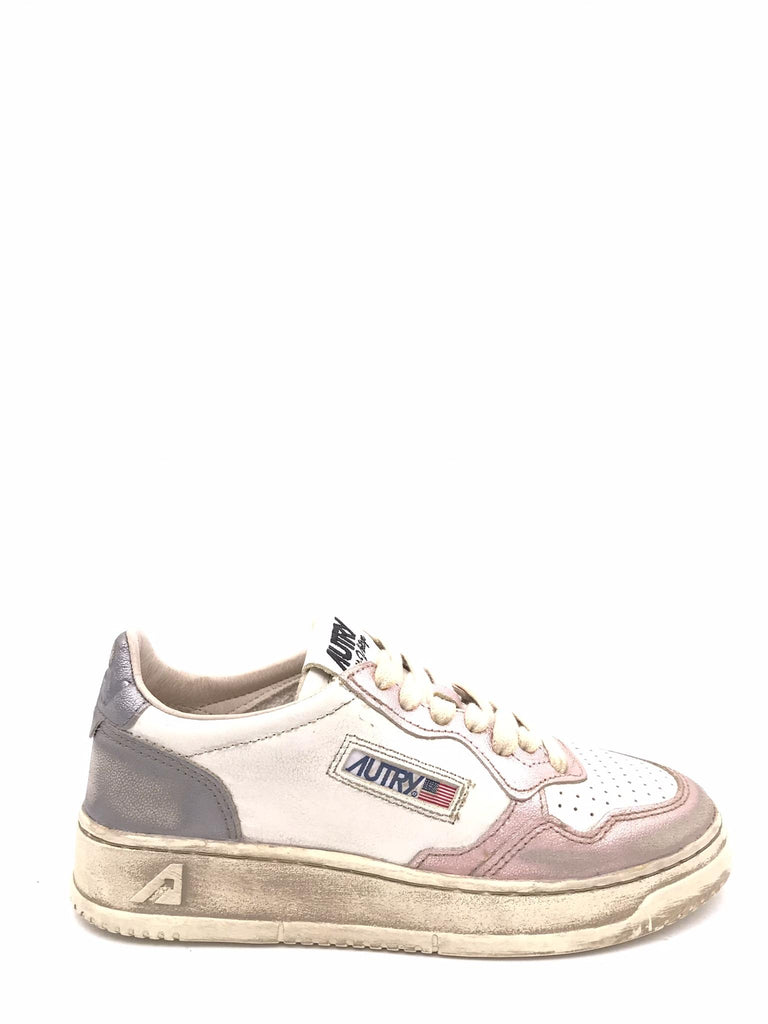 Sneakers medalist low super vintage in pelle bianca rose e blackbord AVLW-MT06 BIANCO/ROSA AUTRY 