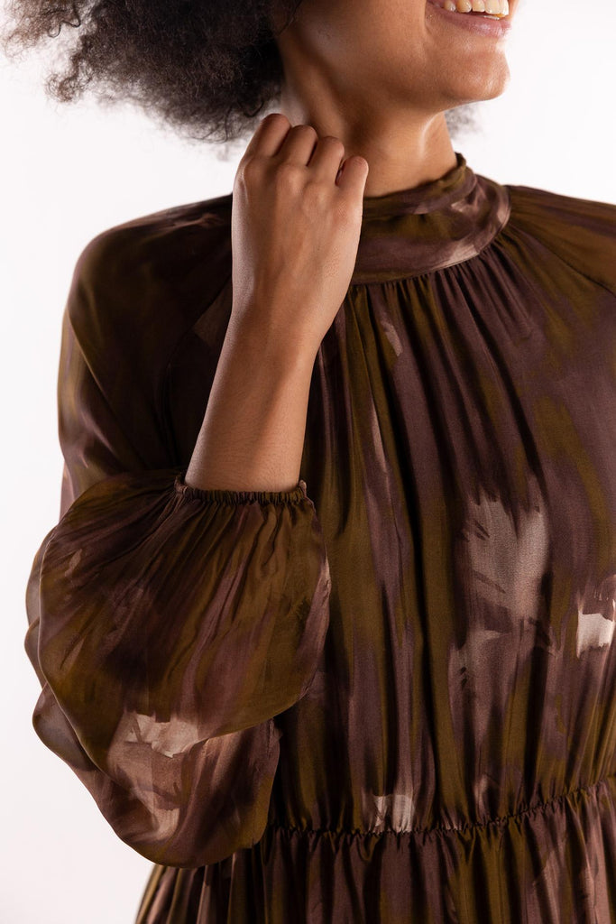 Abito lungo Anide con stampa astratta marrone ANIDE MULTICOLOR H2O 