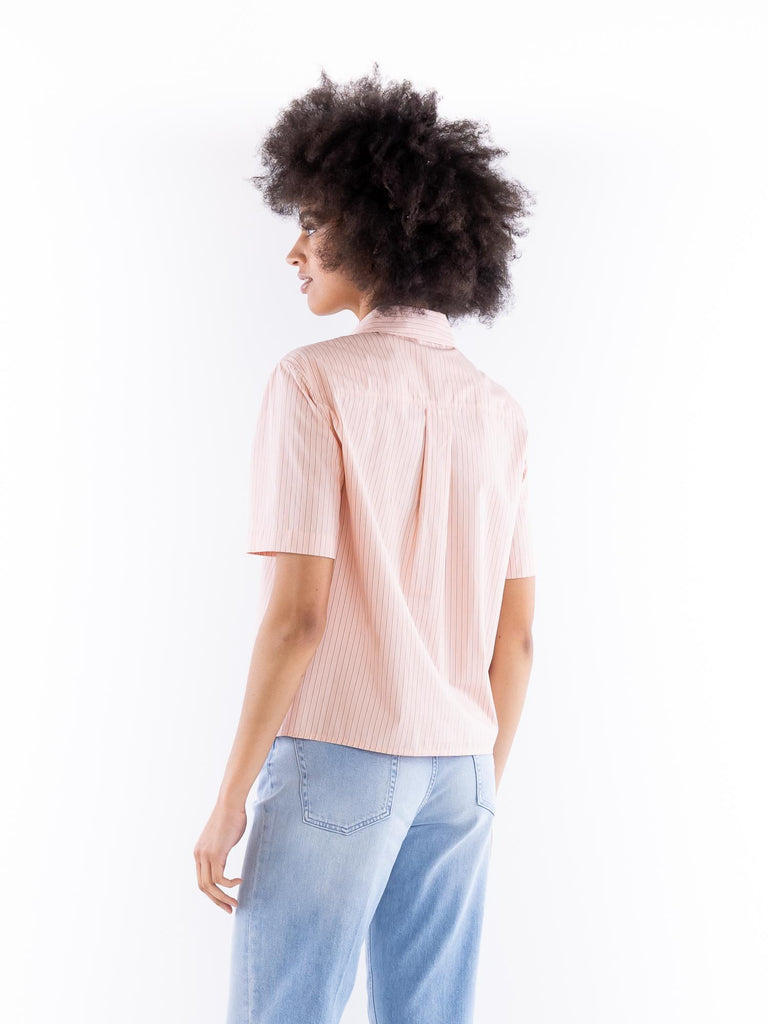 Camicia bowling Innuendo in cotone a righe verticali rosa-marrone 104779 A2FHNL1 PINKO 