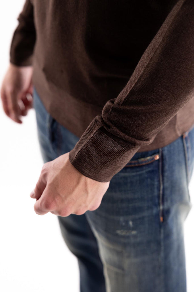 Maglia girocollo in lana finezza 16 marrone lavato A021 MARRONE PAOLO PECORA 