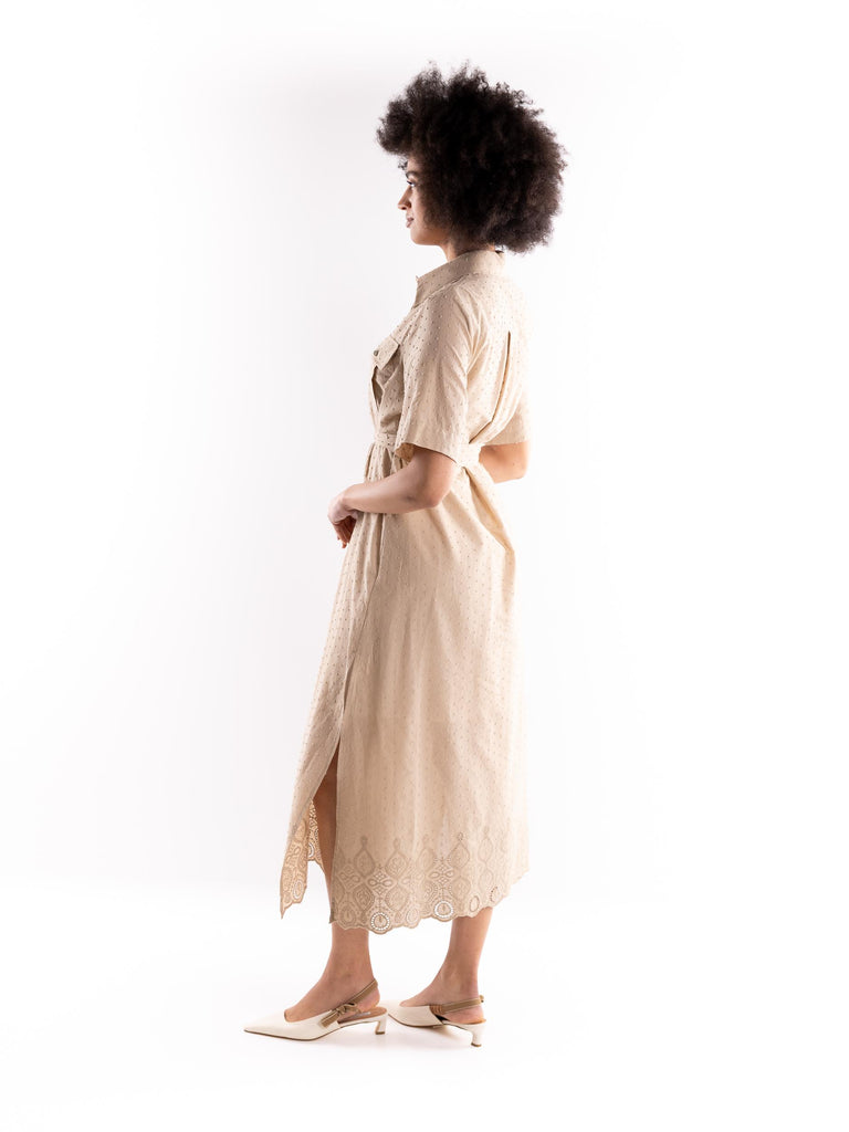 Abito donna sangallo beige BUS25758 BEIGE BRAND UNIQUE 