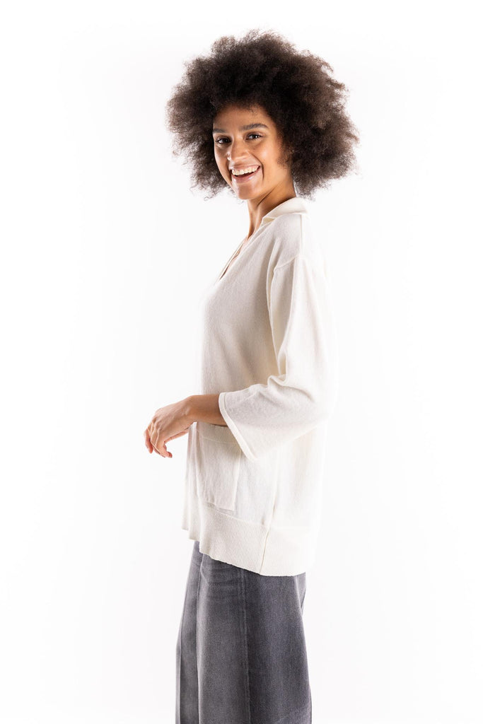 Maglia over misto lana panna con tasconi MGKD11001 PANNA AKEP 