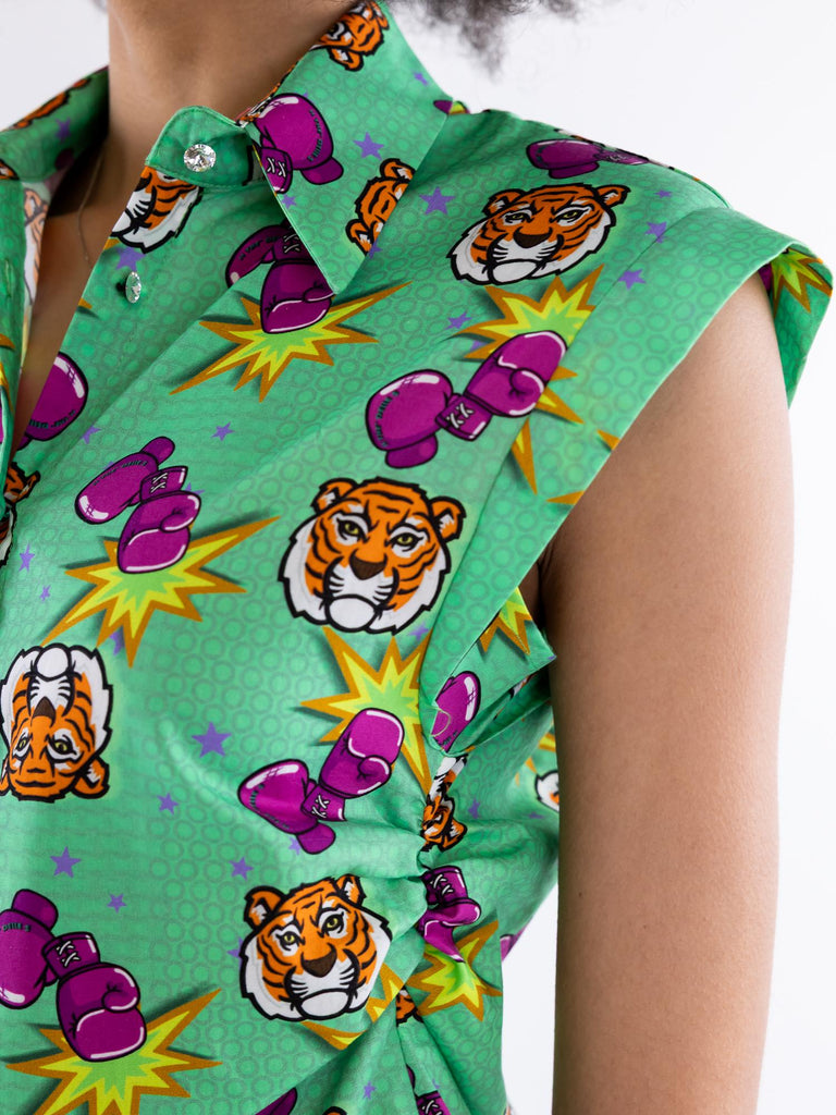 Camicia smanicata fantasia Tiger green SALVADOR 24VERDE IL THE' DELLE 5 