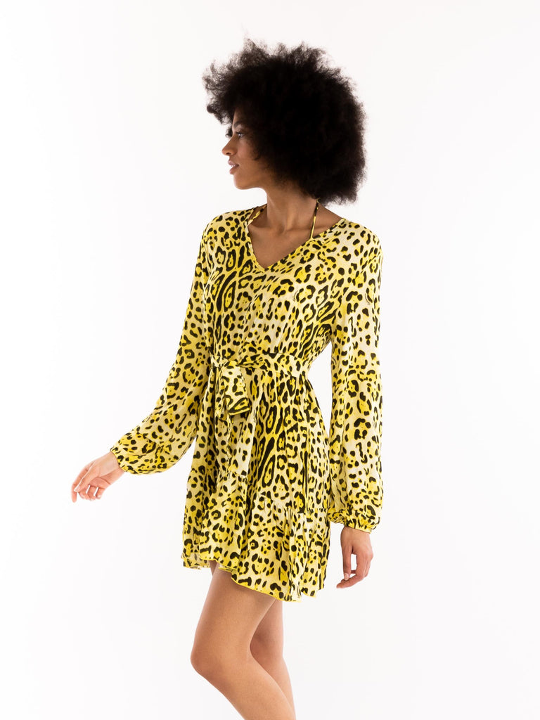 Abito corto da mare pretty leopard giallo FGCW3738 GIALLO 4 GIVENESS 