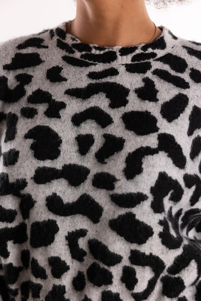 Maglione girocollo maculato grigio-nero MGKD11051 GRIGIO/NERO AKEP 