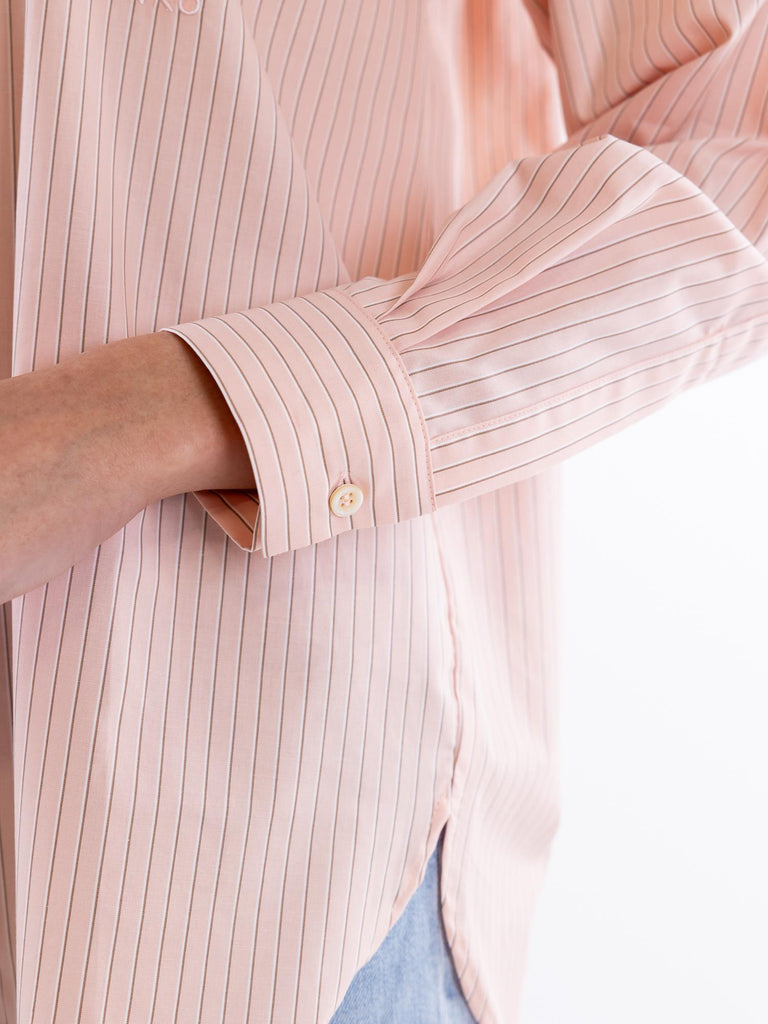 Camicia Bridport oversize in popeline a righe rosa-marrone 104026 A2FHNL1 PINKO 