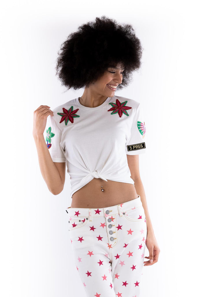 T-shirt donna crop patch bianca 14165 BIANCO 5 PROGRESS 