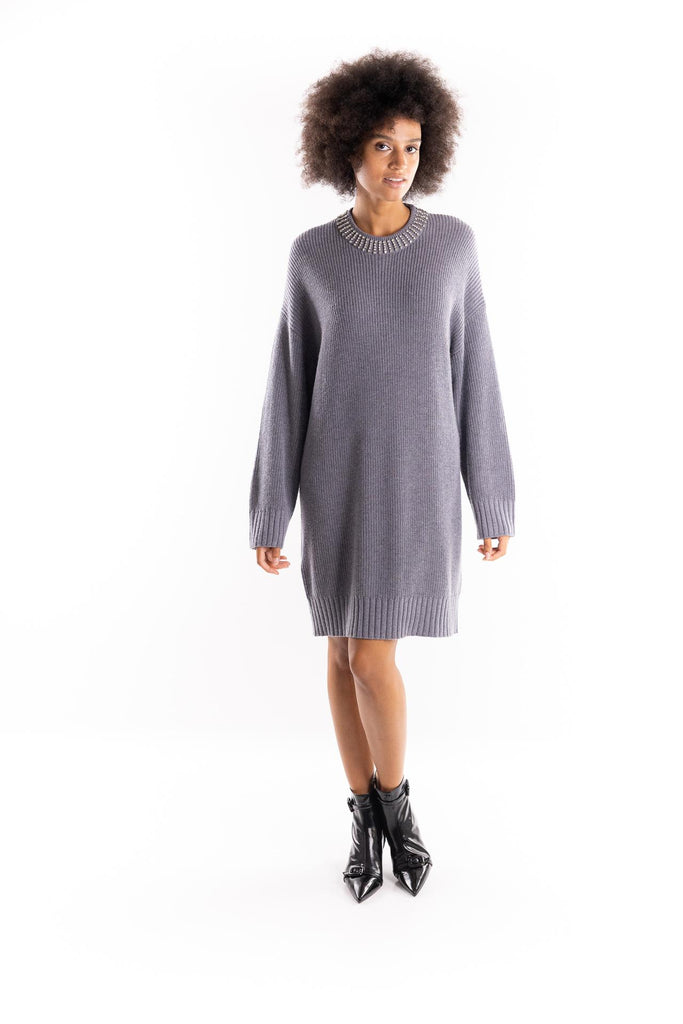 Abito in maglia Ask grigio con collo strass 105746 A2S4GRIGIO PINKO 