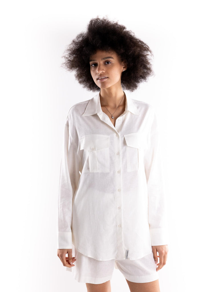 Camicia over in lino bianco HMABW01845 PTTS0273BI01 HINNOMINATE 