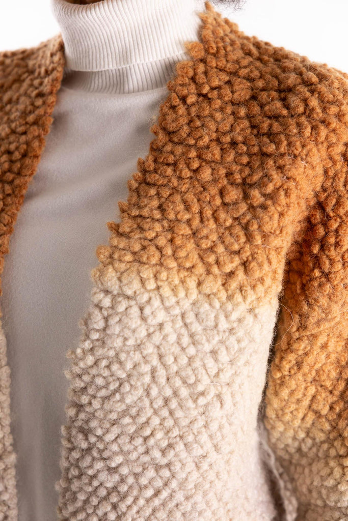Cappotto in punto pelliccia beige GBKD11004 BEIGE AKEP 