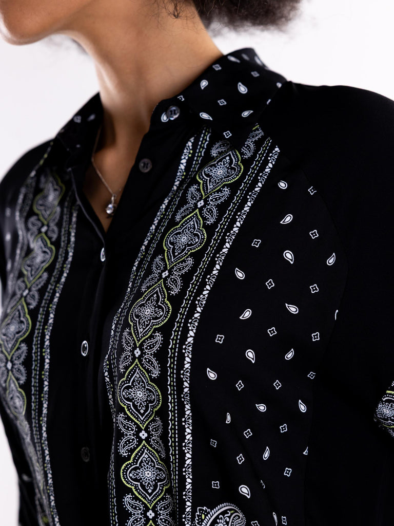 Camicia assimmetrica Clocks stampa bandana nero-lime 104664 A2CKZ1T PINKO 