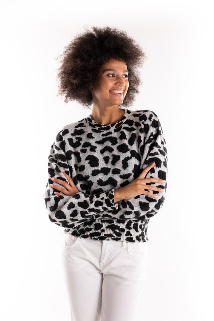 Maglione girocollo maculato grigio-nero MGKD11051 GRIGIO/NERO AKEP 