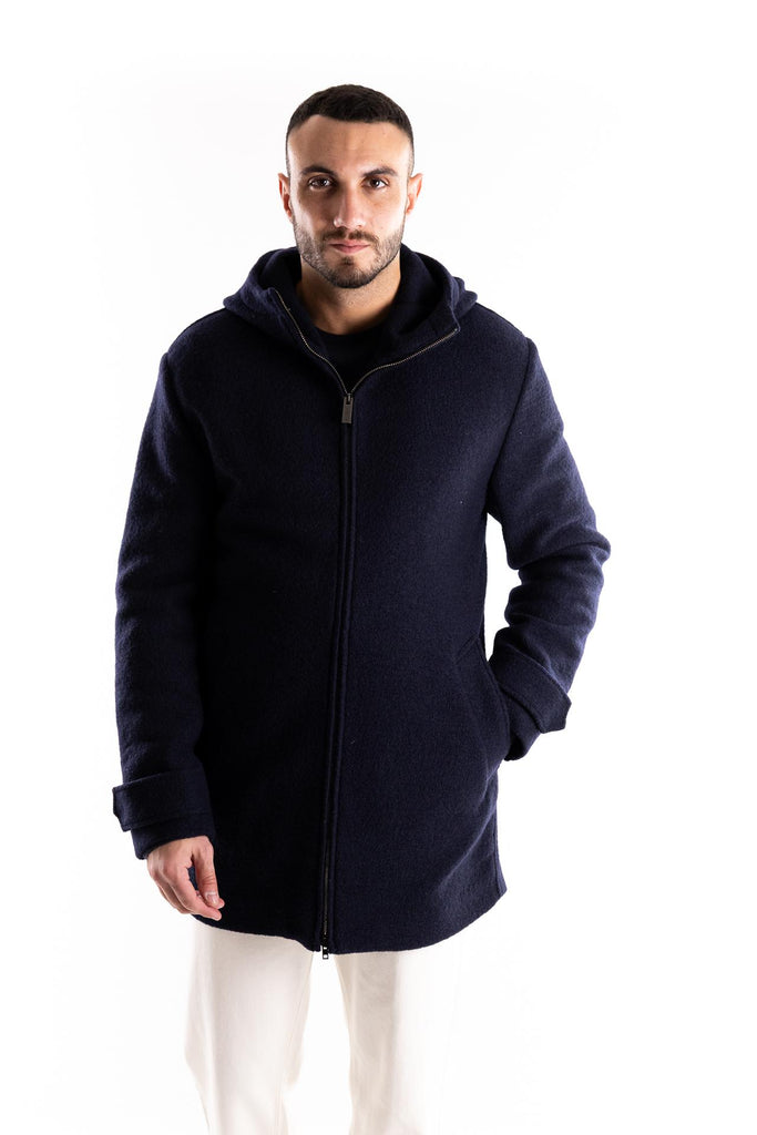 Capotto in lana con cappuccio blu O051 BLU PAOLO PECORA 