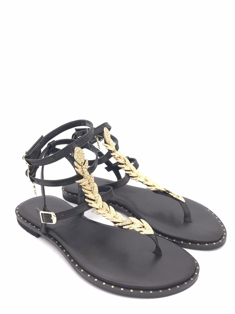 Sandalo infradito con accessorio foglia oro 621009 NERO CARYATIS 
