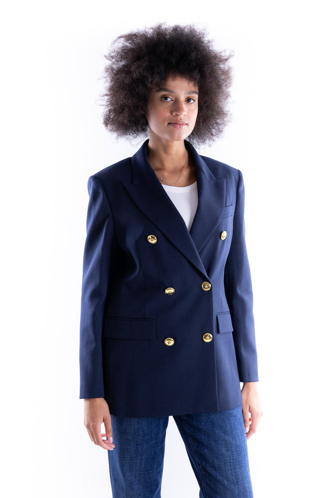 Giacca New guinea doppiopetto in lana blu con bottoni dorati 105617 A2SNBLU PINKO 