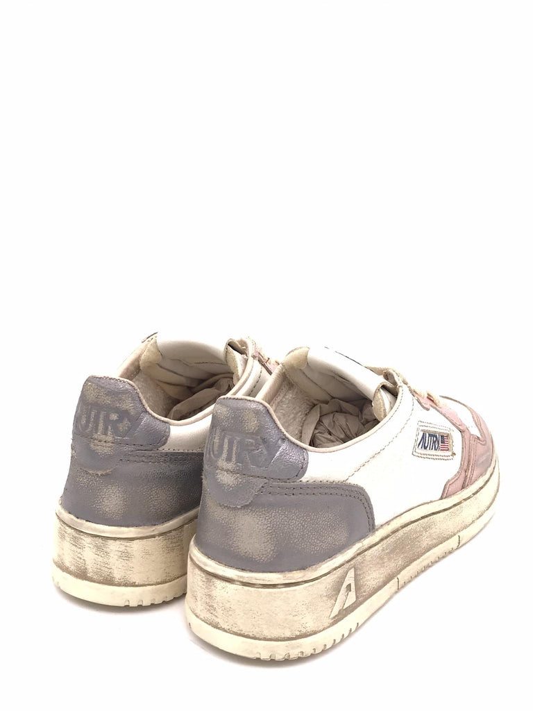 Sneakers medalist low super vintage in pelle bianca rose e blackbord AVLW-MT06 BIANCO/ROSA AUTRY 
