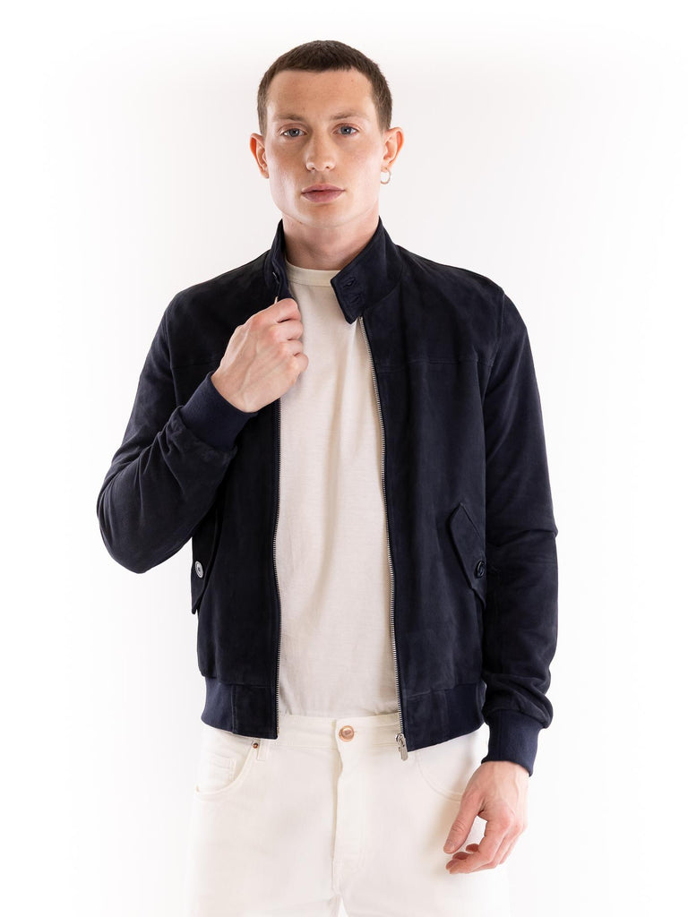 Giubbino bomber uomo in camoscio blu BJON BLU BLUSOTTO 