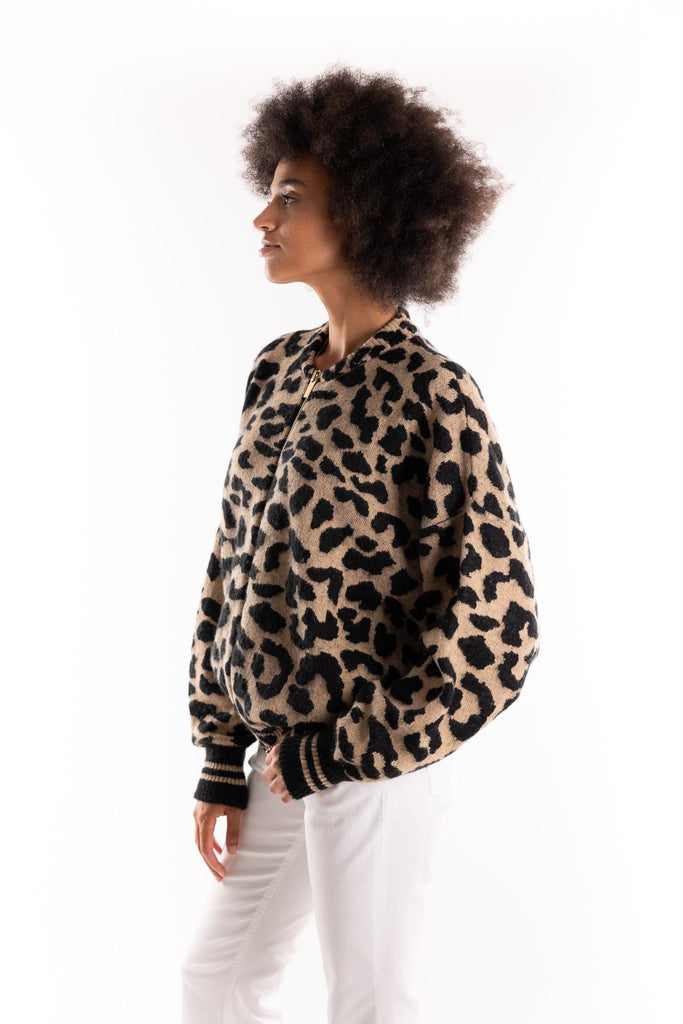 Maglione bomber maculato cammello-nero GBKD11007 MACULATO AKEP 