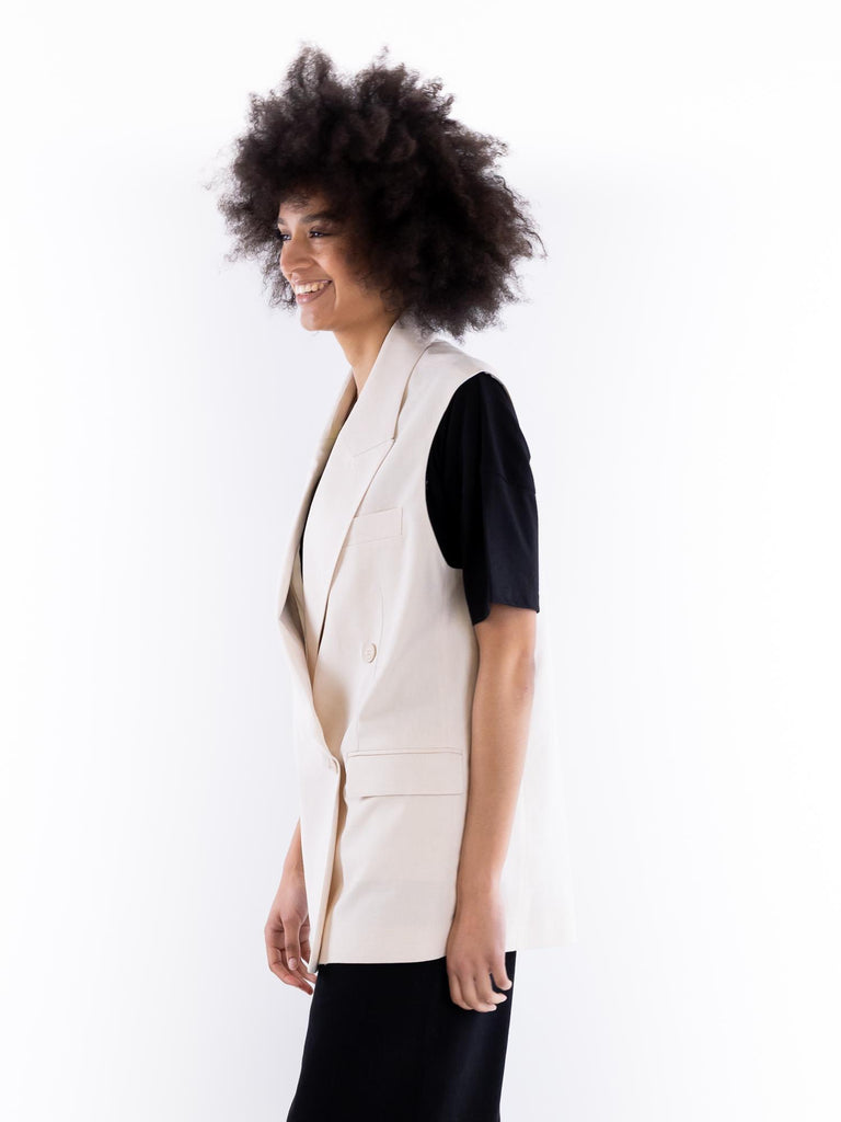 Giacca smanicata donna in lino ecru HMABW01841 PTTS0273ECRU HINNOMINATE 