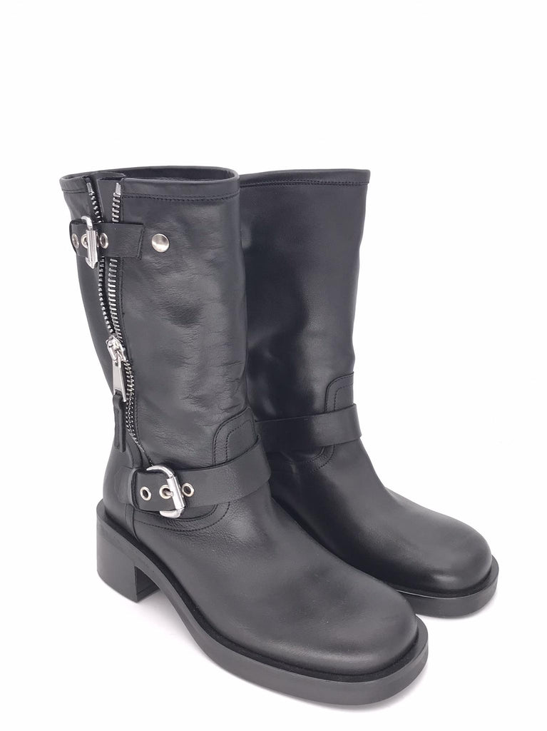 Bikers mezza altezza in pelle nera A5738 NERO STRATEGIA 