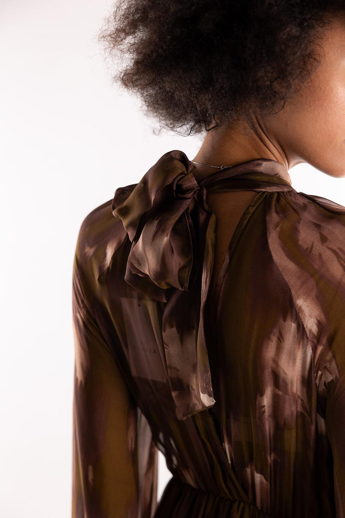 Abito lungo Anide con stampa astratta marrone ANIDE MULTICOLOR H2O 