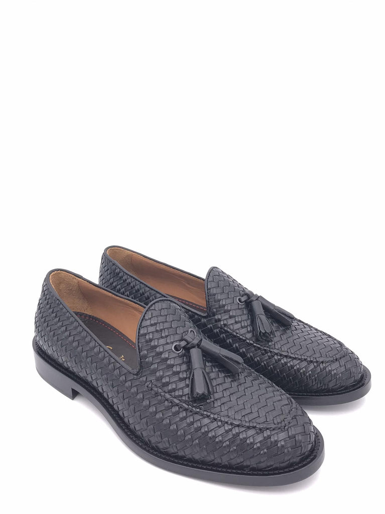 Mocassino in pelle nera intrecciata 1836 NERO CORVARI 