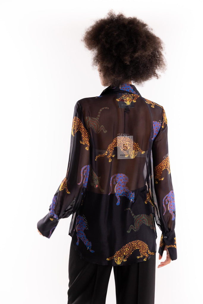 Camicia mista seta con stampa  tribal panther 15045 NERO 5 PROGRESS 