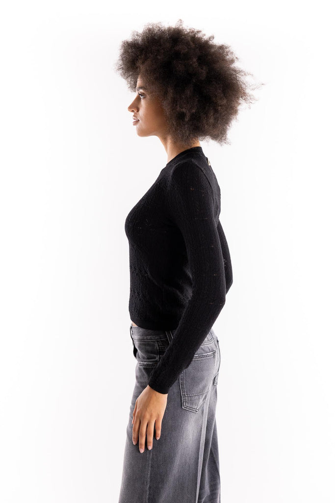 Maglia girocollo punto pizzo nera MGKD11204 NERO AKEP 